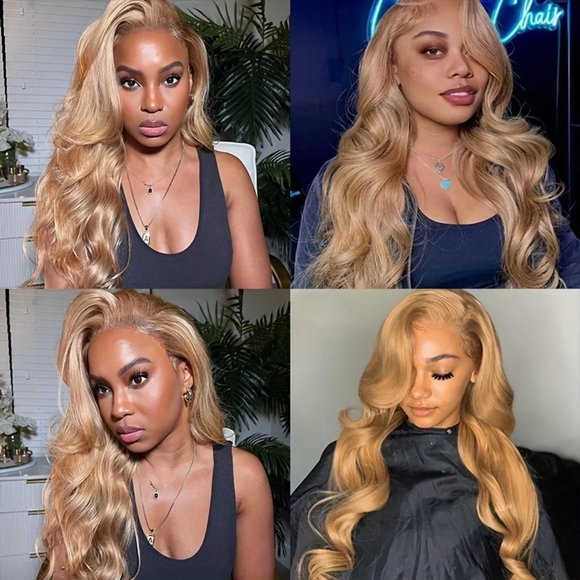 180% Honey Blonde 13×4 Lace Frontal Brazilian Remy Body Wave Human Hair Wig - Picture 5 of 6